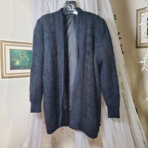 Vintage VENESHA Angora/Wool Blend Thigh Length Embellished Sweater Jacket Size L